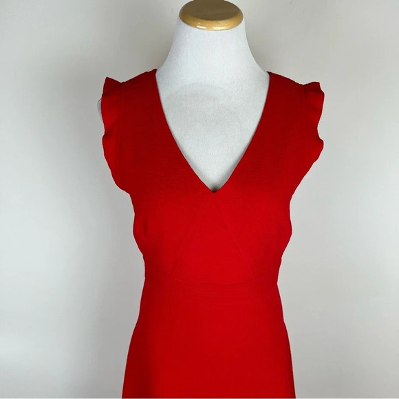 Sandro Paris Red Sleeveless V Neck Fit & Flare Dress Size 1 US S - Picture 3 of 7